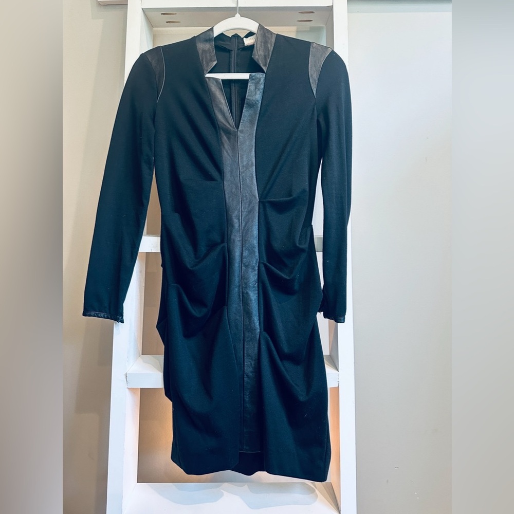 Nicole Miller - Atelier. Black dress with leather accents.